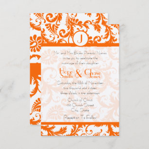 Orange Damask Monogram WeddingRSVP Einladung