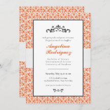 Orange Damask Muster Foto Abschluss Einladung