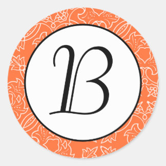 Orange Damask Muster Monogram Initial Sticker