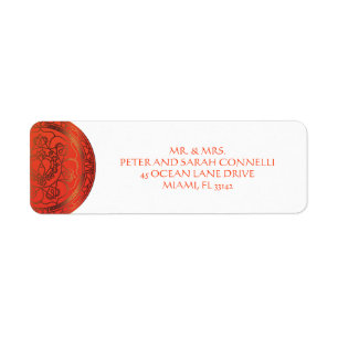 Orange Damask Rücksendeadressen-Aufkleber