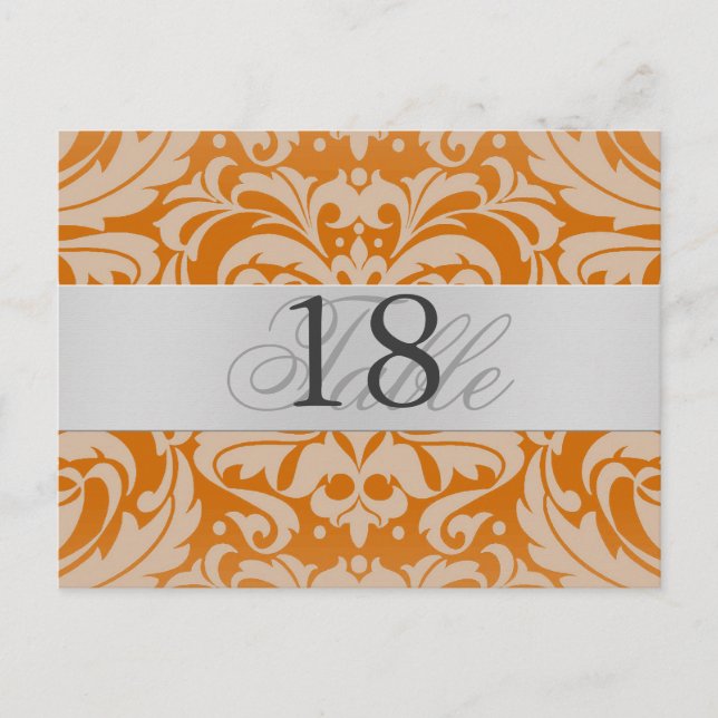 Orange Damask Silver Metal Tischnummer PostCard (Vorderseite)
