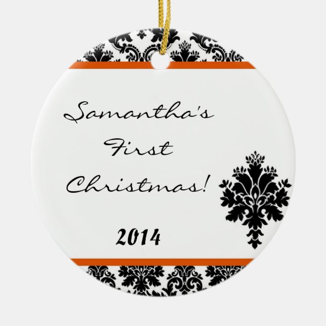 Orange Damask Spitzen Personalisierter Name Orname Keramikornament (Vorne)