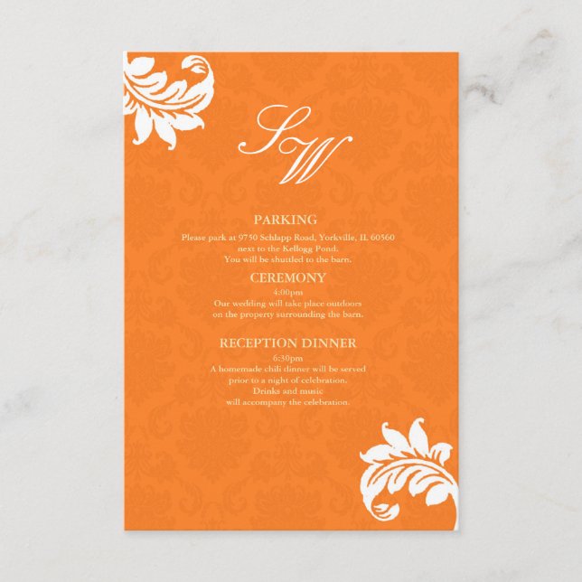 Orange Damask Wedding Card Begleitkarte (Vorderseite)