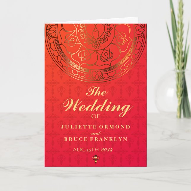 Orange Damask Wedding Program Card Programm (Vorderseite)