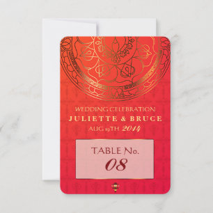 Orange Damask Wedding Table Card Einladung