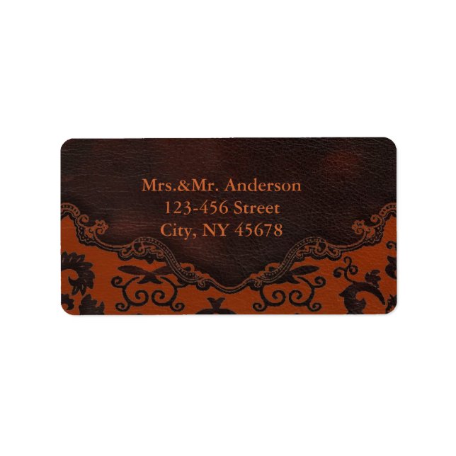 Orange Damask Western Leather Address Labels Adressaufkleber (Vorne)