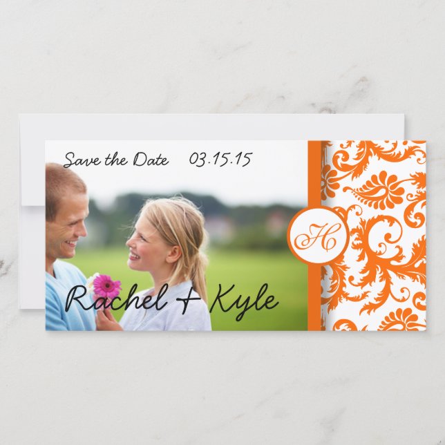 Orange Damask Wirbel Save the Date Foto (Vorderseite)