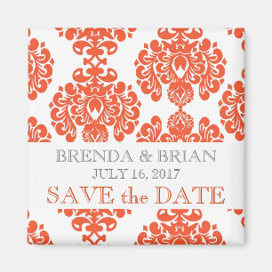 Orange Damast Hochzeit - Termin vormerken Magnet