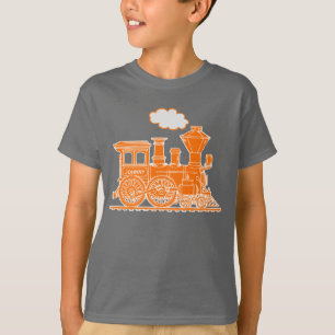 Orange Dampf Loco-Zug-individueller Name scherzt T T-Shirt