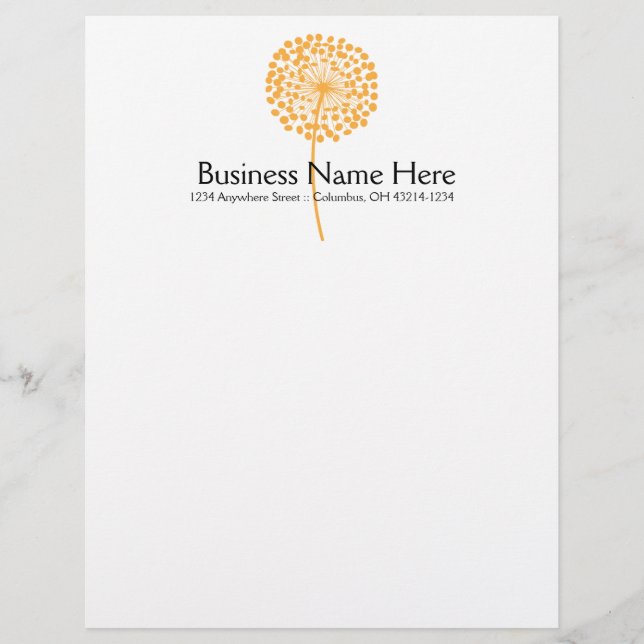 Orange Dandelion Blume Letterhead Design Briefkopf (Vorderseite)