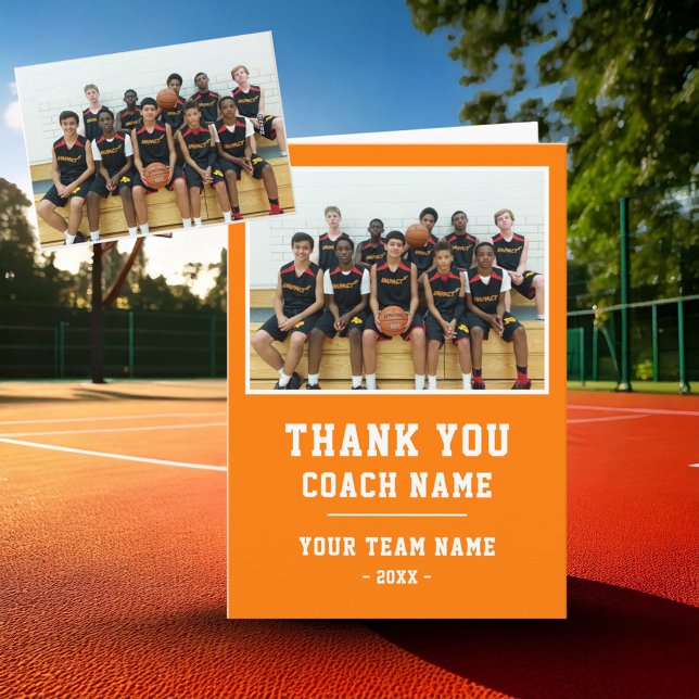 Orange Dankeschön Coach Card Team Name Foto Dankeskarte (Von Creator hochgeladen)