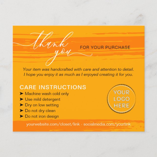 Orange Dankeschön Waschen Tipps Betreuungsanleitun Flyer (Vorne)