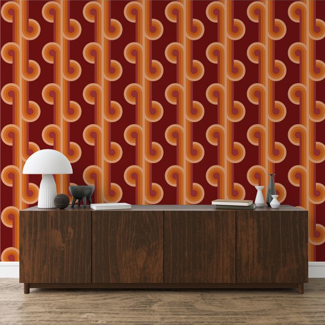 Orange Dark Maroon Red Circles Waves Lines Pattern Tapete (Von Creator hochgeladen)