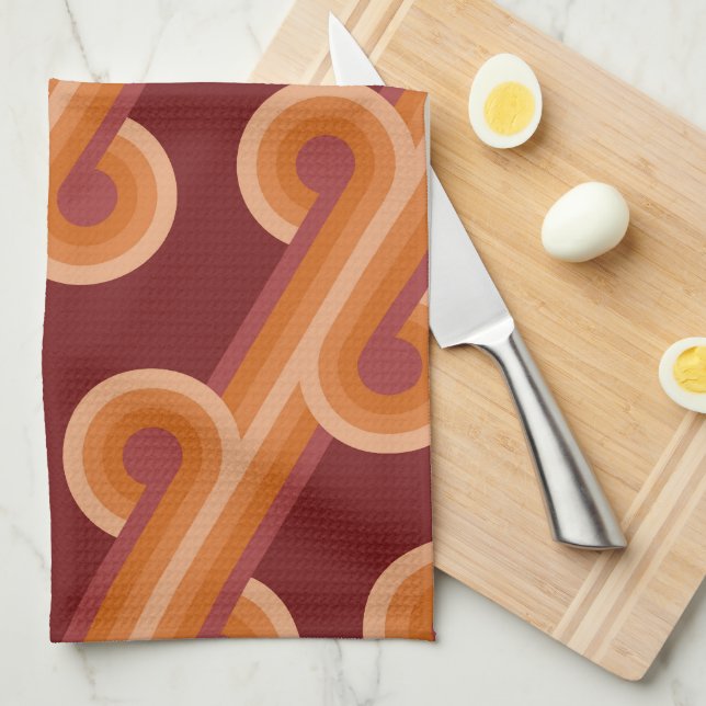 Orange Dark Maroon Red Retro Circles Art Pattern Geschirrtuch (Viertel Falte)