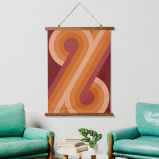 Orange Dark Maroon Red Retro Circles Art Pattern Wandteppich Mit Holzrahmen
