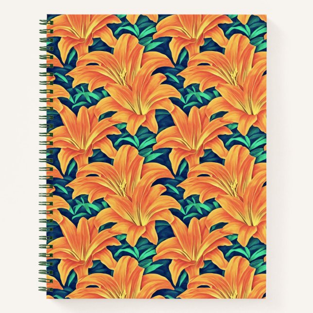 Orange Day Lilies mit Green Blätter Journal Notizbuch (Vorderseite)