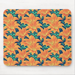 Orange Day Lilies mit grünen Blätter Mousepad