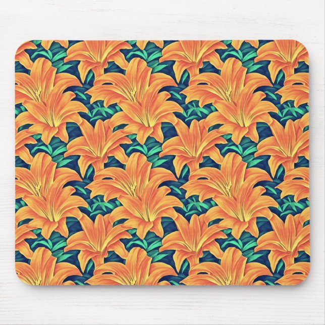 Orange Day Lilies mit grünen Blätter Mousepad (Vorne)