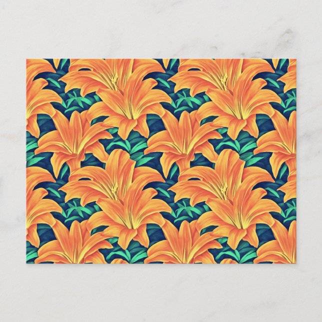 Orange Day Lilies mit grünen Blätter Postkarte (Vorderseite)