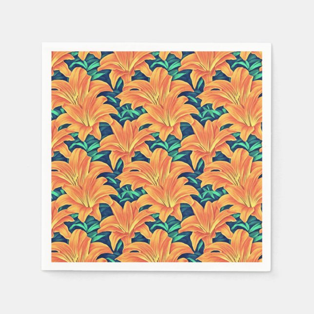 Orange Day Lilies mit grünen Blätter Serviette (Vorderseite)