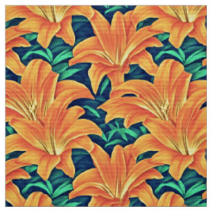Orange Day Lilies mit grünen Blätter Stoff