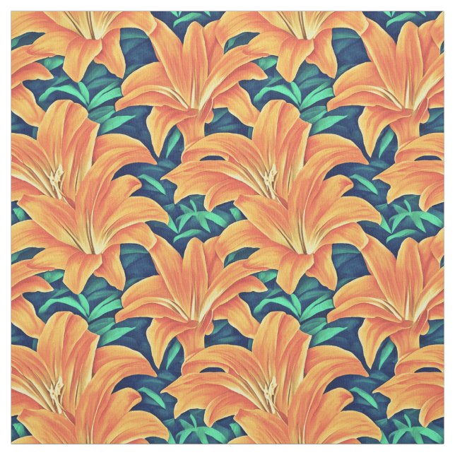 Orange Day Lilies mit grünen Blätter Stoff (Muster)