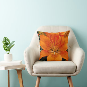 Orange Day Lily Throw Pillow Kissen