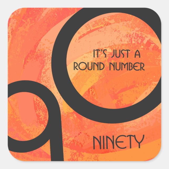 Orange Dekade 90. Geburtstag Quadratischer Aufkleber (Vorderseite)
