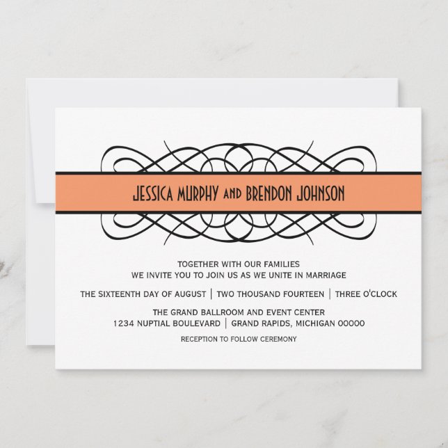 Orange Deko Blüh Wedding Invite Einladung (Vorderseite)