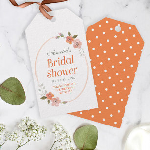 Orange Delicate Floral Brautparty Geschenkanhänger