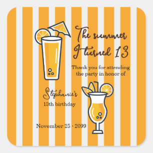Orange Der Sommer, in dem ich 13 wurde Mocktail Ge Quadratischer Aufkleber