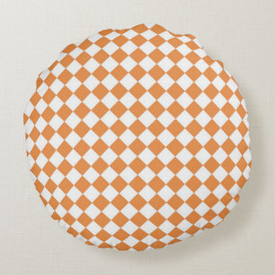 Orange Diamant-Schachbretpastellmuster Rundes Kissen