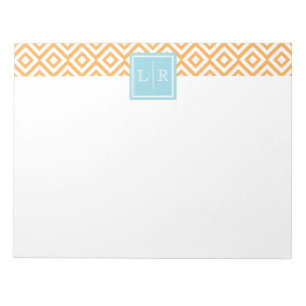 Orange Diamanten Muster und Monogramm Notizblock