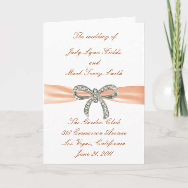 Orange Diamond Bow Wedding Program Card Programm (Vorderseite)