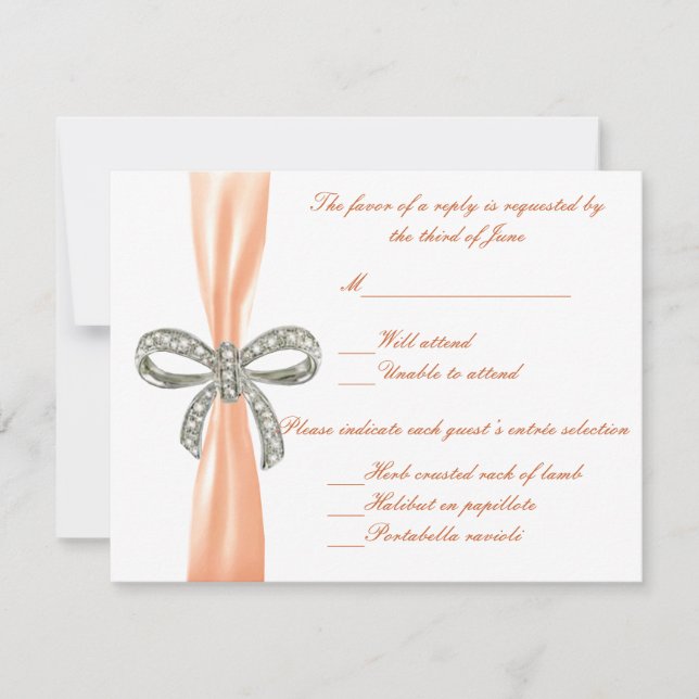 Orange Diamond Bow Wedding Response Card RSVP Karte (Vorderseite)