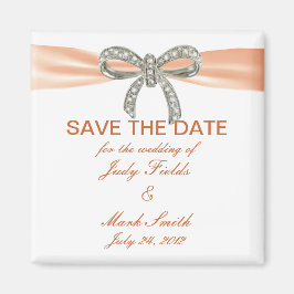 Orange Diamond Bow Wedding Save the Date Magnet
