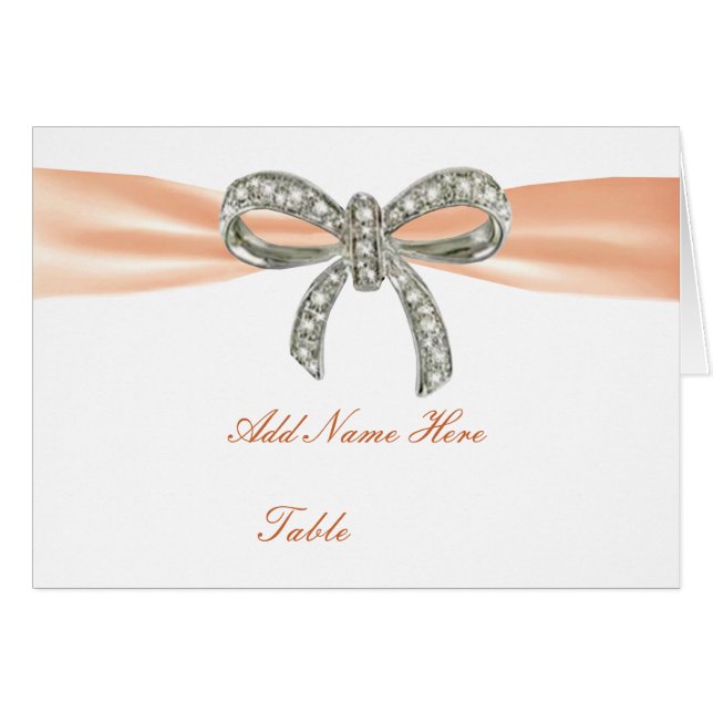 Orange Diamond Bow Wedding Table Platzkarte (Vorderseite (Horizontal))
