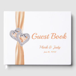 Orange Diamond Hearts Wedding Guestbook Gästebuch