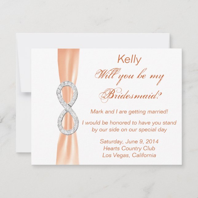 Orange Diamond Infinity Wedding Bridesmaid Card Einladung (Vorderseite)