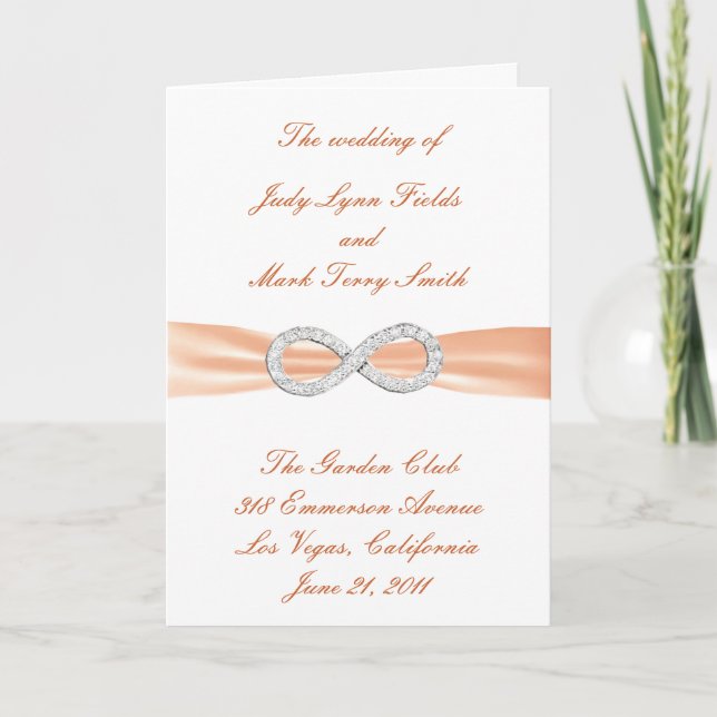 Orange Diamond Infinity Wedding Program Card Programm (Vorderseite)