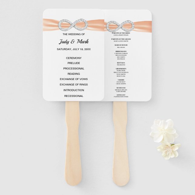 Orange Diamond Infinity Wedding Program Fans Fächer (Vorne und Hinten)
