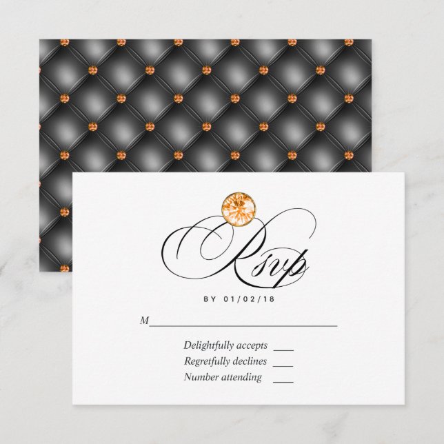Orange Diamond Wedding RSVP Card Karte (Vorne/Hinten)