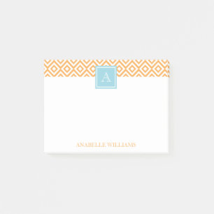 Orange Diamonds Pattern und Aqua Monogram Post-it Klebezettel