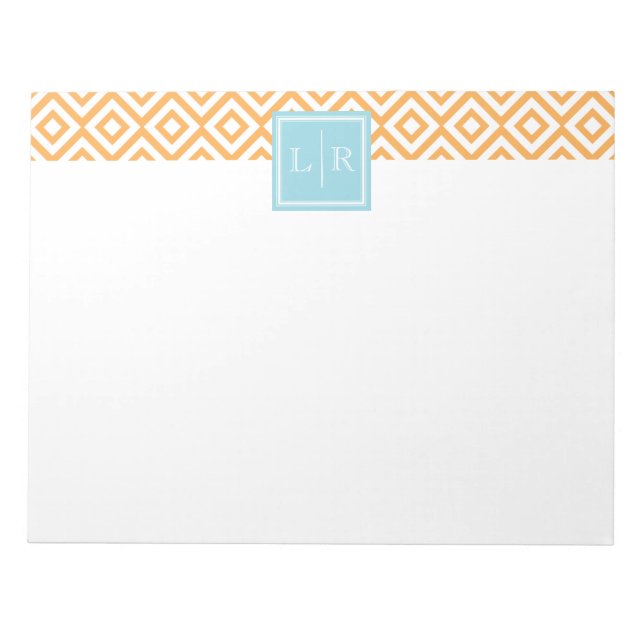 Orange Diamonds Pattern und Monogram Notizblock (Vorderseite)