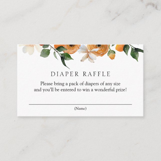 Orange Diaper Raffle Baby Dusche Begleitkarte (Vorderseite)