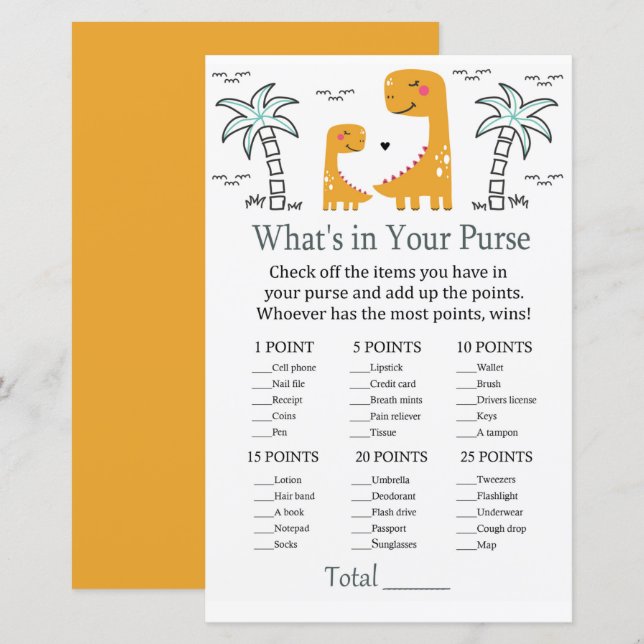 Orange Dino Was ist in deinem Handtaschenspiel Bab (Vorne/Hinten)