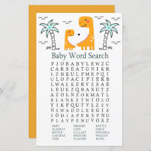 Orange Dinosaur Baby Dusche Word Search Game