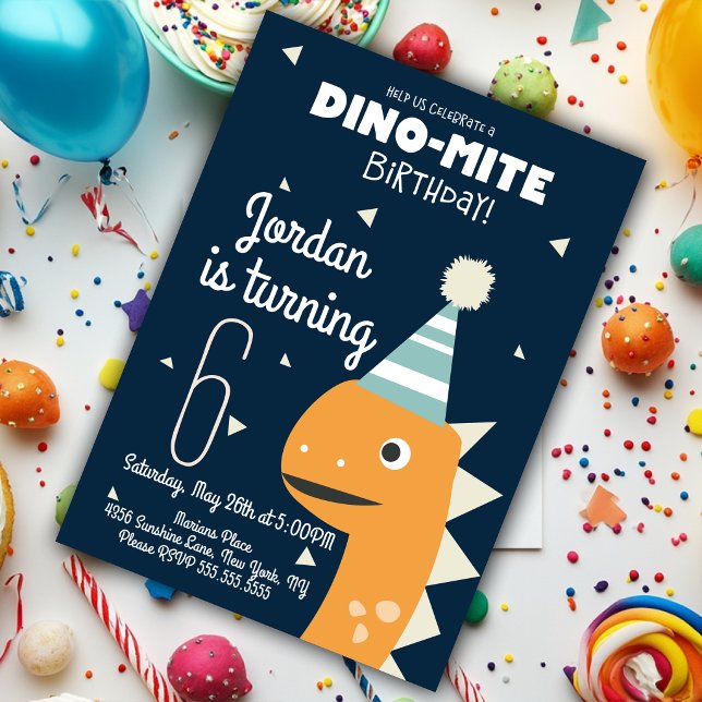 Orange Dinosaur Birthday Confetti Einladung (Von Creator hochgeladen)