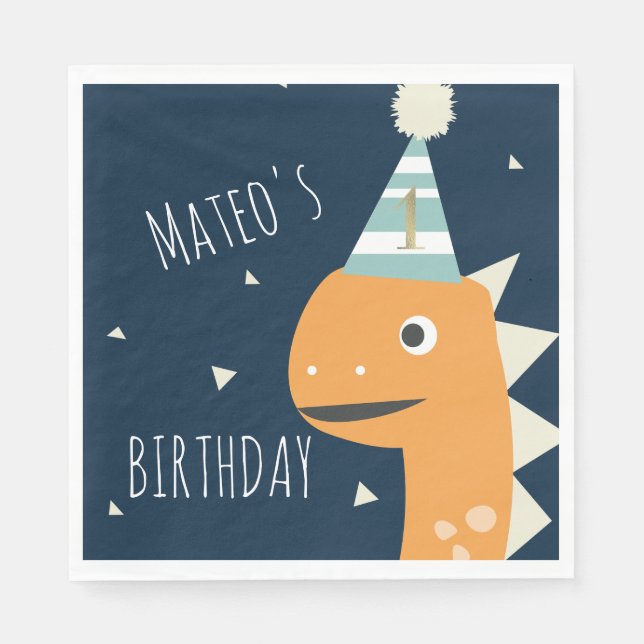 Orange Dinosaur Birthday Danke Party Serviette (Vorderseite)