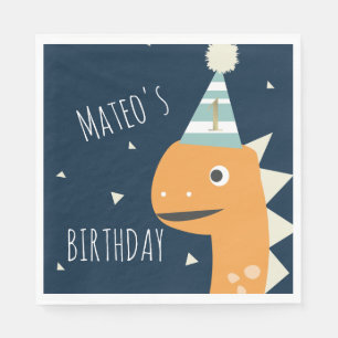 Orange Dinosaur Geburtstags Dankeschön Party Serviette
